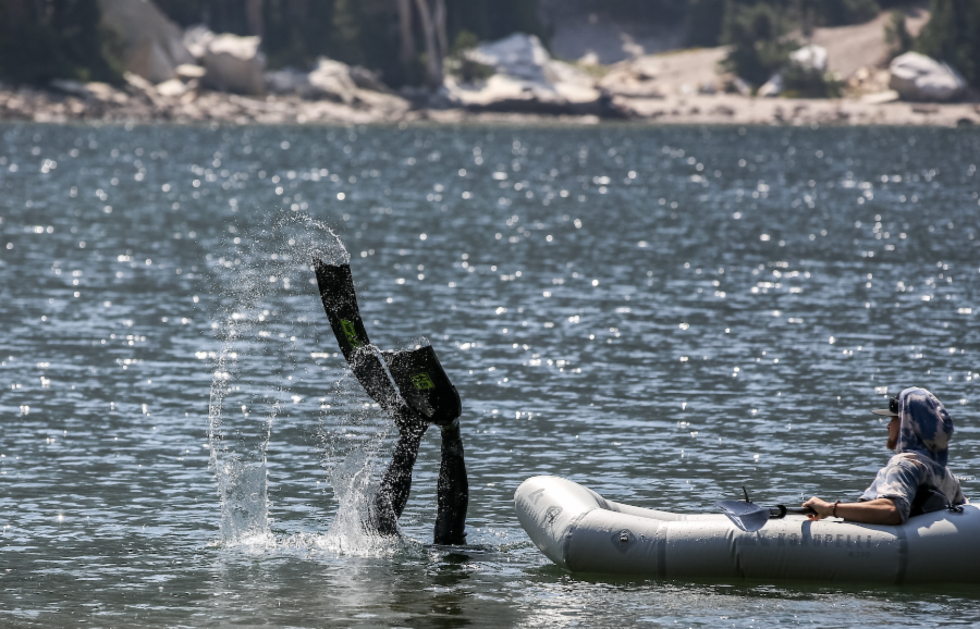 Diver cleaning a lake in mammoth
